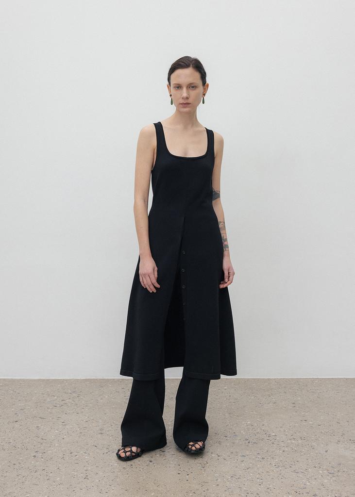 Umamung Elastic Cotton Buttoned Slit Dress_Black