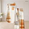 Women Plus Size Two Piece Set Round Neck Long Sleeve Plaid Printed Orange High Low Top Wide Leg Pants