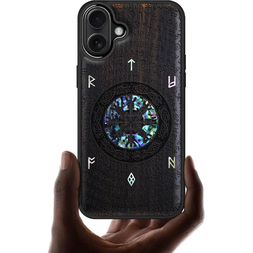 Carveit Magnetic Case for iPhone 16 Plus Case, Wood Artisan Engraved & Handmade Shell Inlaid, TPU Shockproof Cover, Compatible with MagSafe Wireless