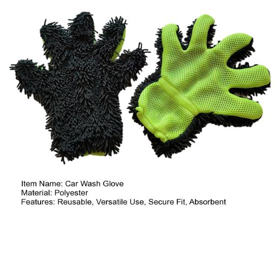 1Pc Car Wash Glove Chenille Microfiber Vehicle Wash Glove Five Finger Reusable Cleaning Glove for Cars Trucks Motorcycles Boat Decks
