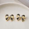 Classy Party Jewelry 1 Pair Sparkly Rhinestone Bow Knot Stud Earrings for Women, Faux Pearl Romantic Date Night Accessories Ribbon Earrings, Statement