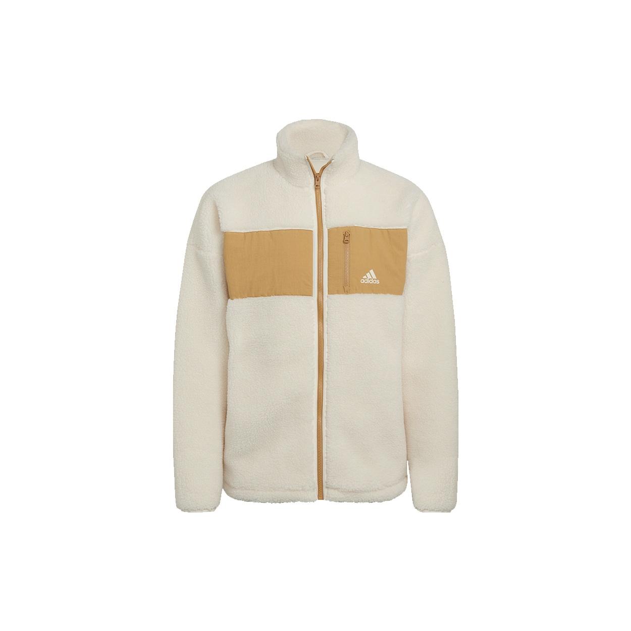 adidas Winter Jacket Colorblock Splicing Fleece Stay Warm logo Sports Stand Collar Creamy White Men s HI1186 M