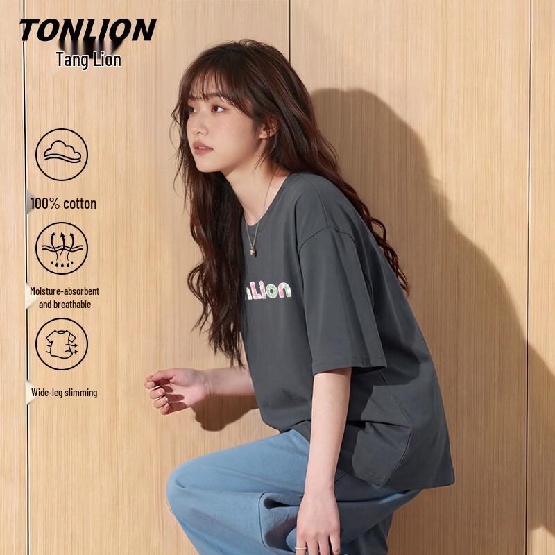 TonLion Women s Pure Cotton Loose Fit Round Neck Short Sleeve T-Shirt 2XL