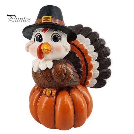 Festive Pumpkin Figurine for Display Resin Turkey Ornament Thanksgiving, Autumn Harvest Tabletop Small Thanksgiving Table with Retro Hat Home