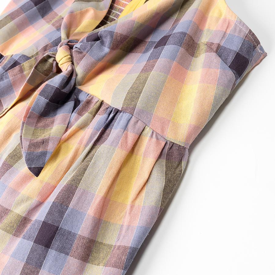 Women's Summer Plaid Bow Lace-Up Mini Dress