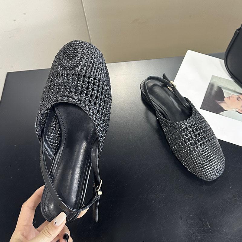 Fashion Female Shallow Fashion Round Toe Ladies Flats Sandals Shoes Slingback Weave Footwear Flats Sandals Shoes For Women Big Size 43