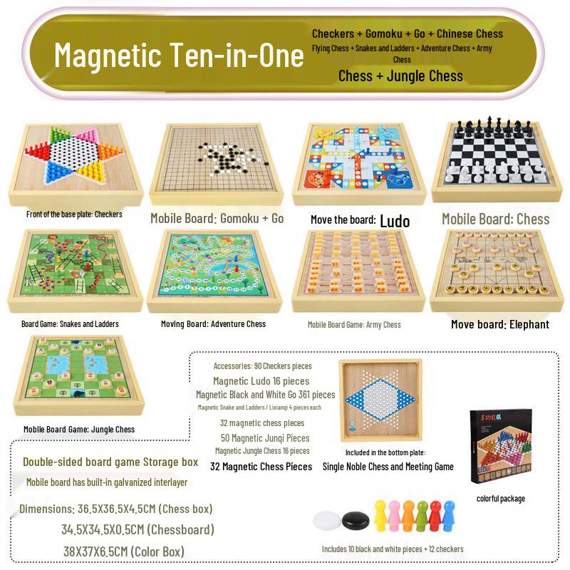 Magnetic 10-in-1 Wooden Board Game Set