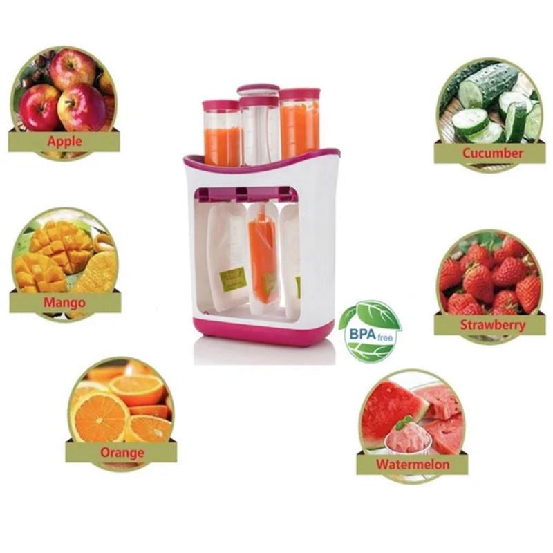 Baby Food Prep: Fruit Puree Squeezer, Storage Bags, Portioning Container, and Food Processor