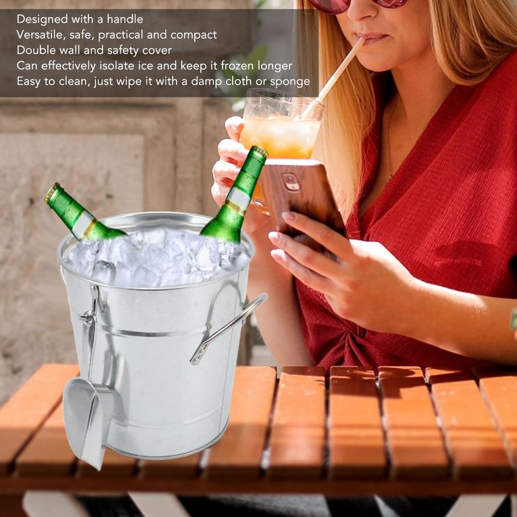 Ice Bucket Round with Ice Shovel Galvanized Sheet Plastic Beer Chiller Bin For Bar Home Restaurants Parties