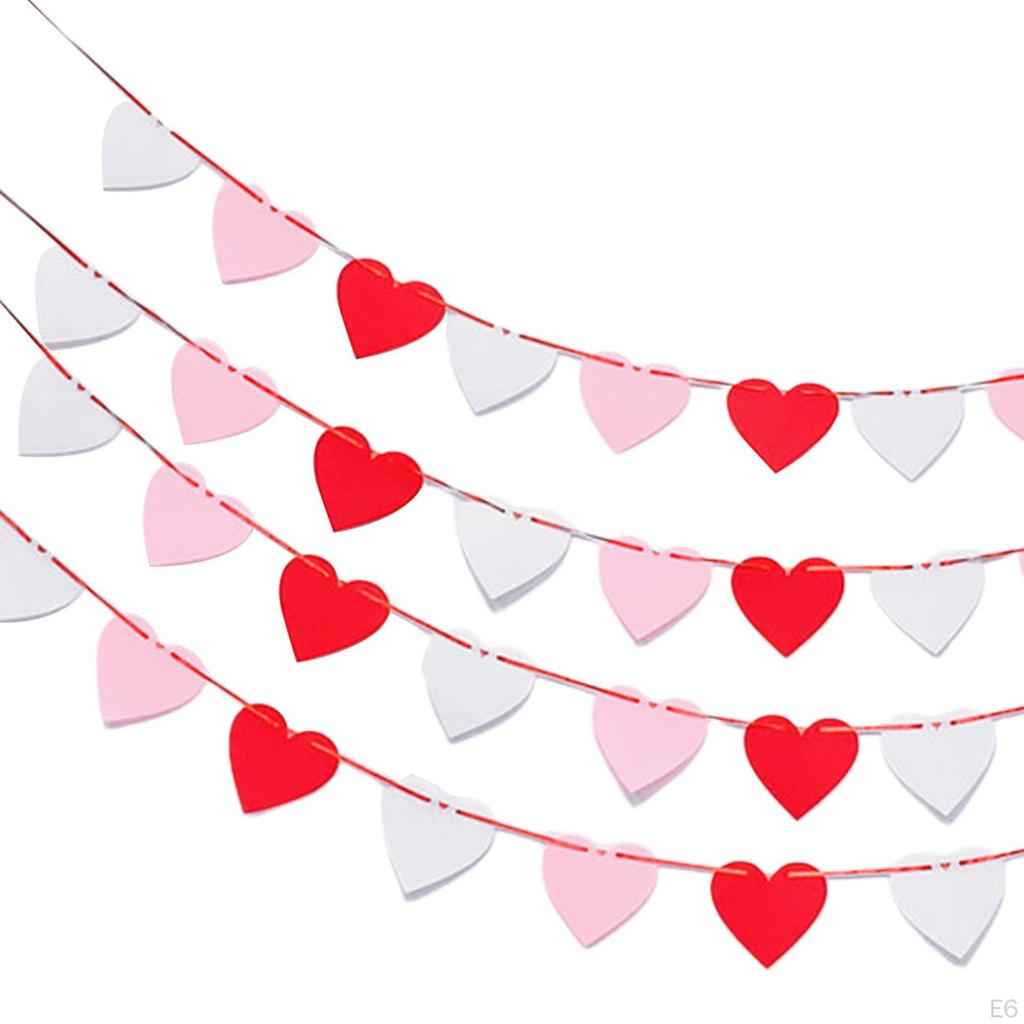 Felt Heart Garland Banner Valentines Day Decoration Wall Decor Romantic for