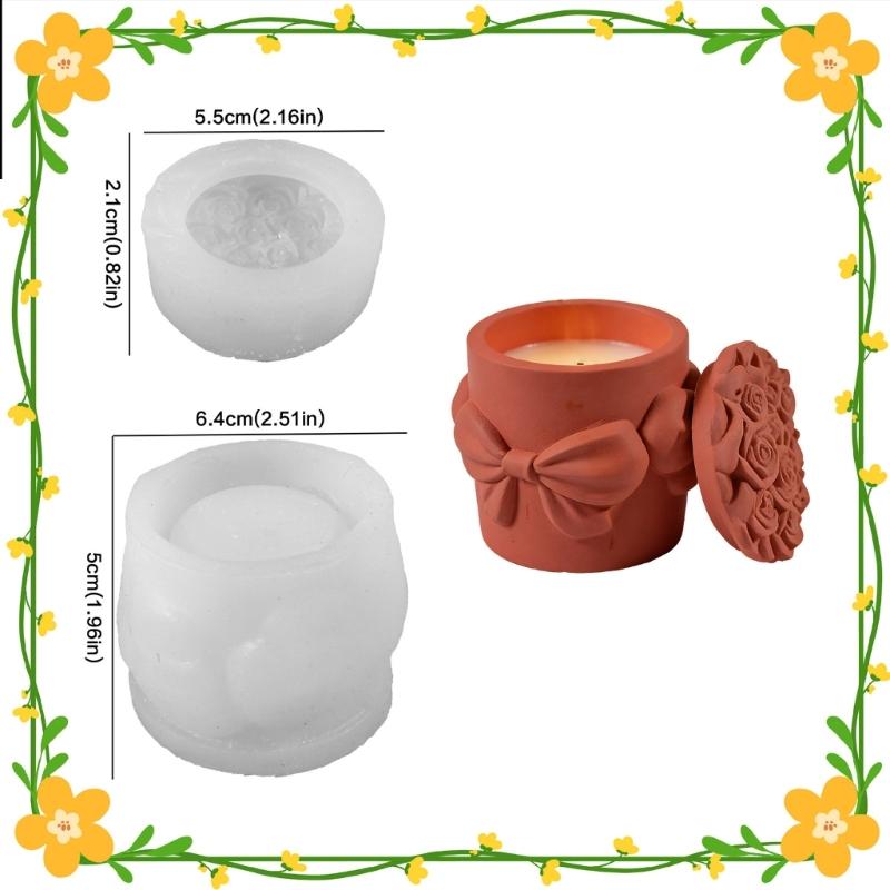 Bowknot Rose Embossed Resin Jar Molds Candle Cup Silicone Mould with Lid for Making Candle Container Holiday Decoration