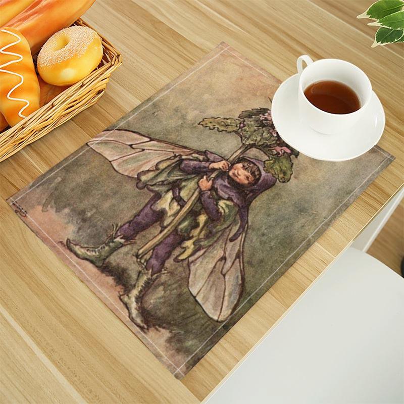 The Fairies Of The Winter Print Linen Dining Table Mats Alphabet Kitchen Placemat 30X45cm Coasters Pads Bowl Cup Mat