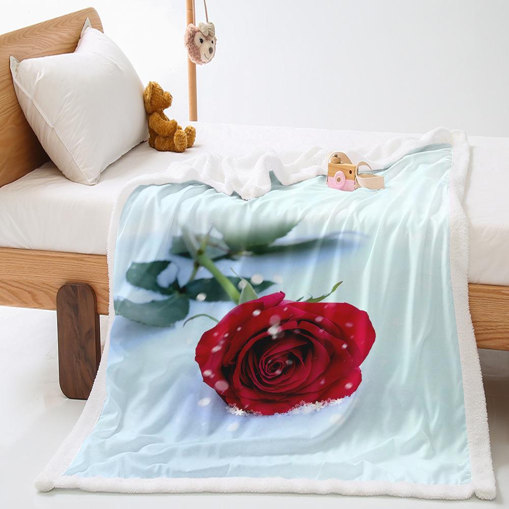 Valentine's Day Rose 2D Digital Printing Thickened Lamb Fleece Crystal Fleece Blanket One Piece Blanket