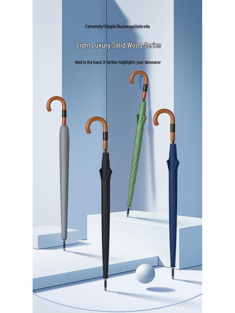 Dubo Extra-Großer 16-Speichen-Holzschirm mit gebogenem Griff - Verstärkt, Verdickt, Business-Sturmsicher für Herren