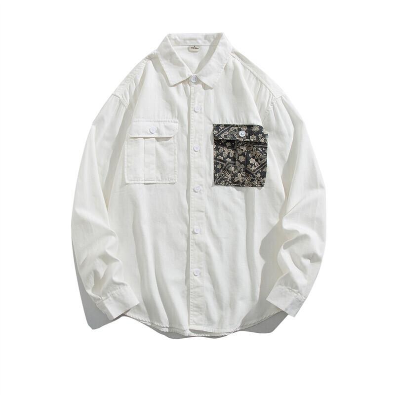 

2025 Весна Новый Стиль Японский Кешью Цветок Рабочая Рубашка Мужская Рубашка С Длинным Рукавом Мужская Повседневная Красивая Свободная Рубашка Куртка L белый