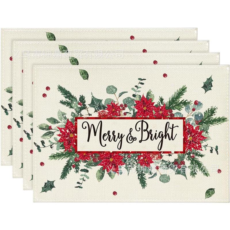 New Christmas Placemat: Pine Tree & Snowman Print, Linen, Heat-Resistant Winter Table Decor