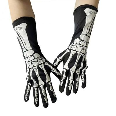 Mid Length Halloween Gloves Five Finger White Skeleton Mittens Funny Skull Claw Gloves  Female