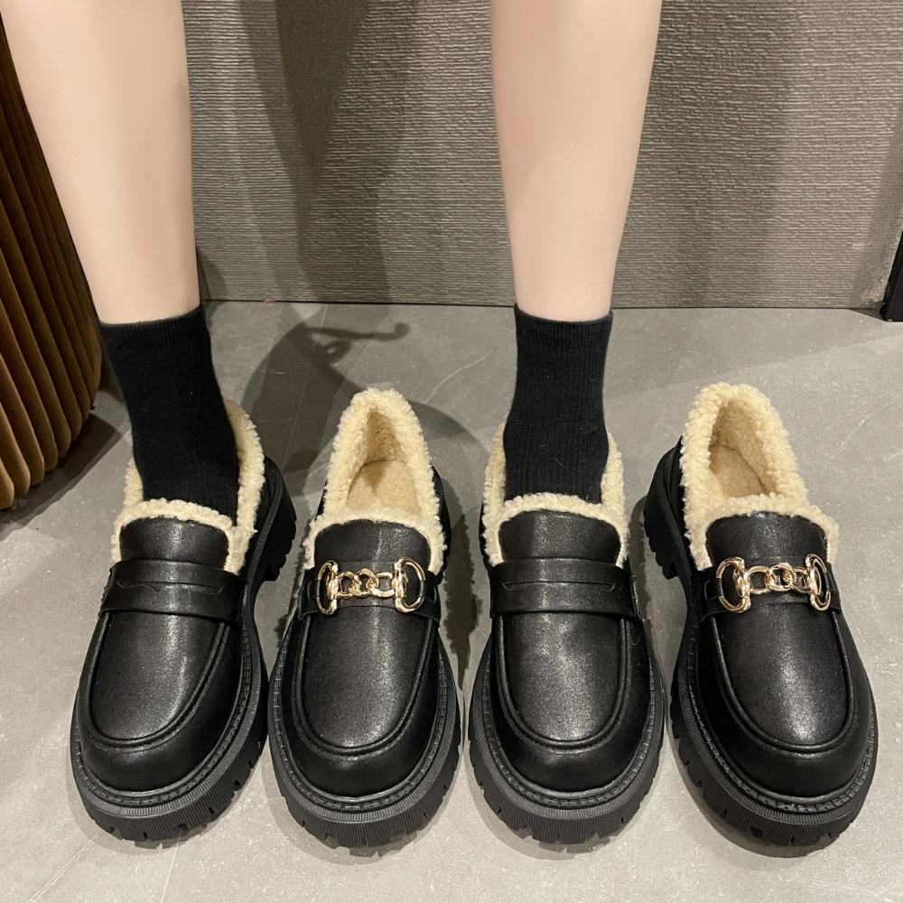 Fashion Amy and Michael Cute Girls Uniform Chunky Princess Shoes Female Women Brown Platform Pumps Retro Loafers Winter Warm Plush Shoes