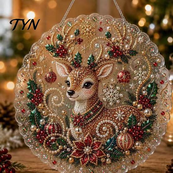 Christmas Tree Ornaments Acrylic Hanging Ornament, Faux Pearl Art DIY Painting Decorative Garden Suncatcher, 20cm Glowing Holiday Window Decor