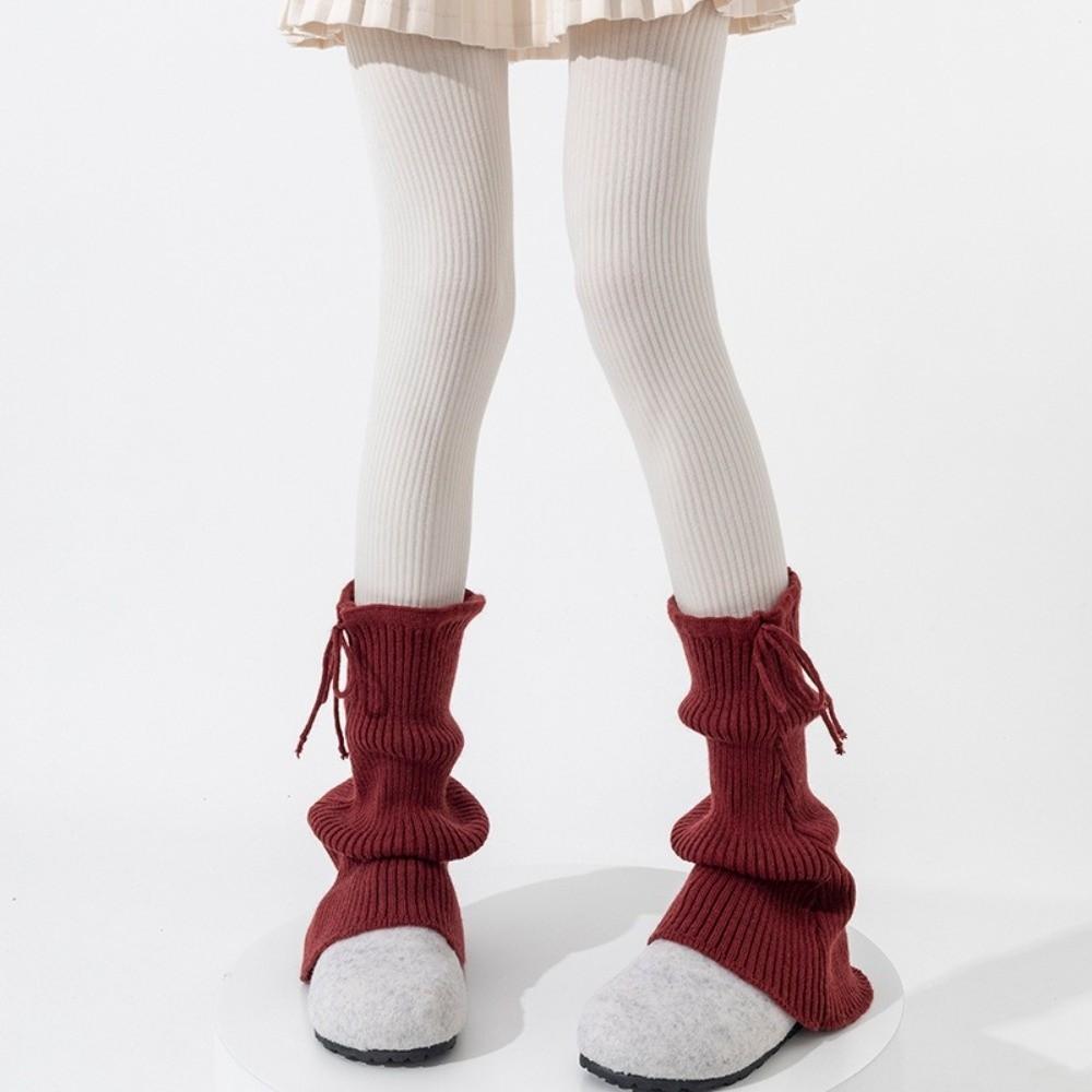 New Solid Color Leg Warmers Knitted Bow Thickened Mid-Calf Sock Harajuku Boot Covers Autumn and Winter