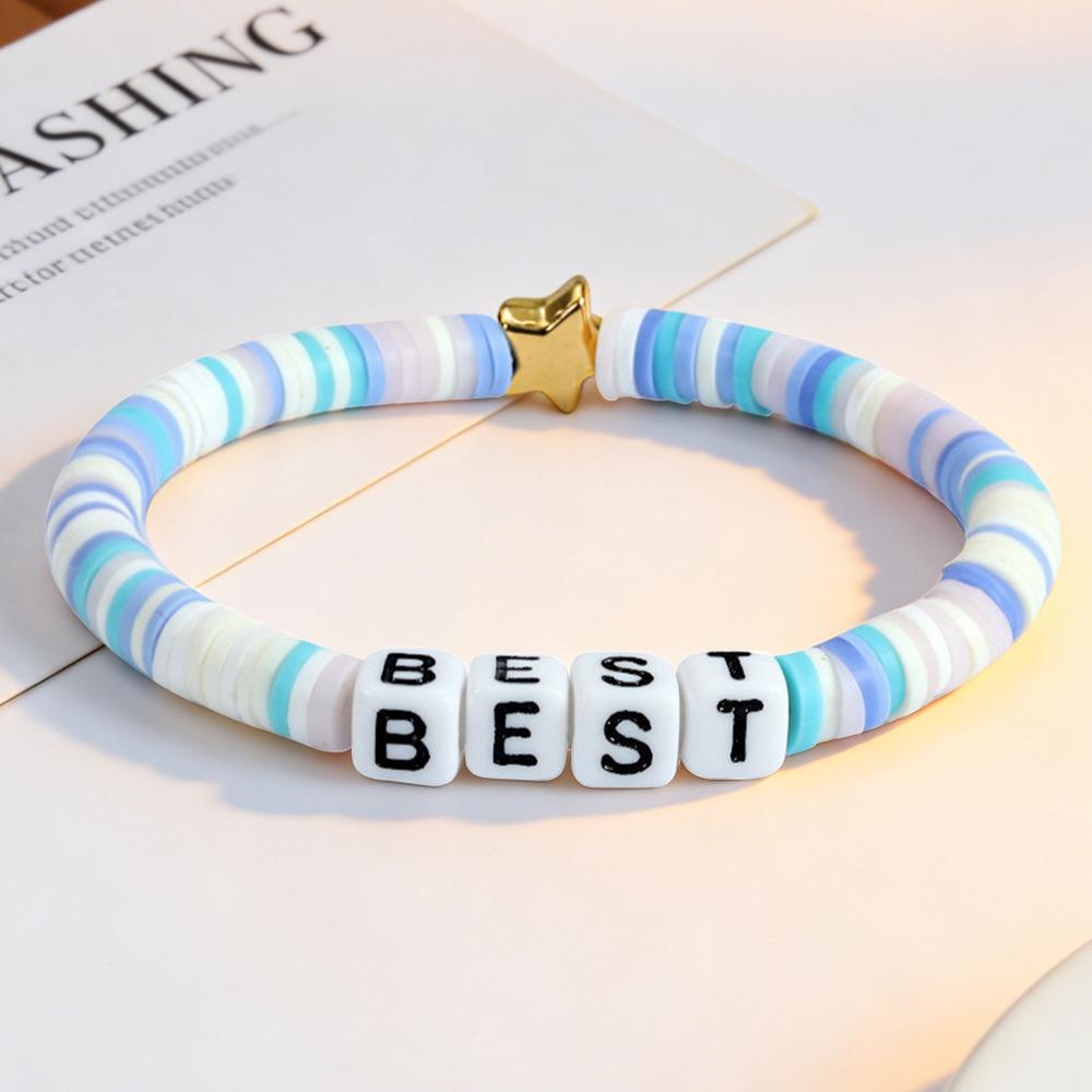 Trendy Teen DIY Friendship Bracelet: Colorful Adjustable Polymer Clay with Sweet Letter Charms