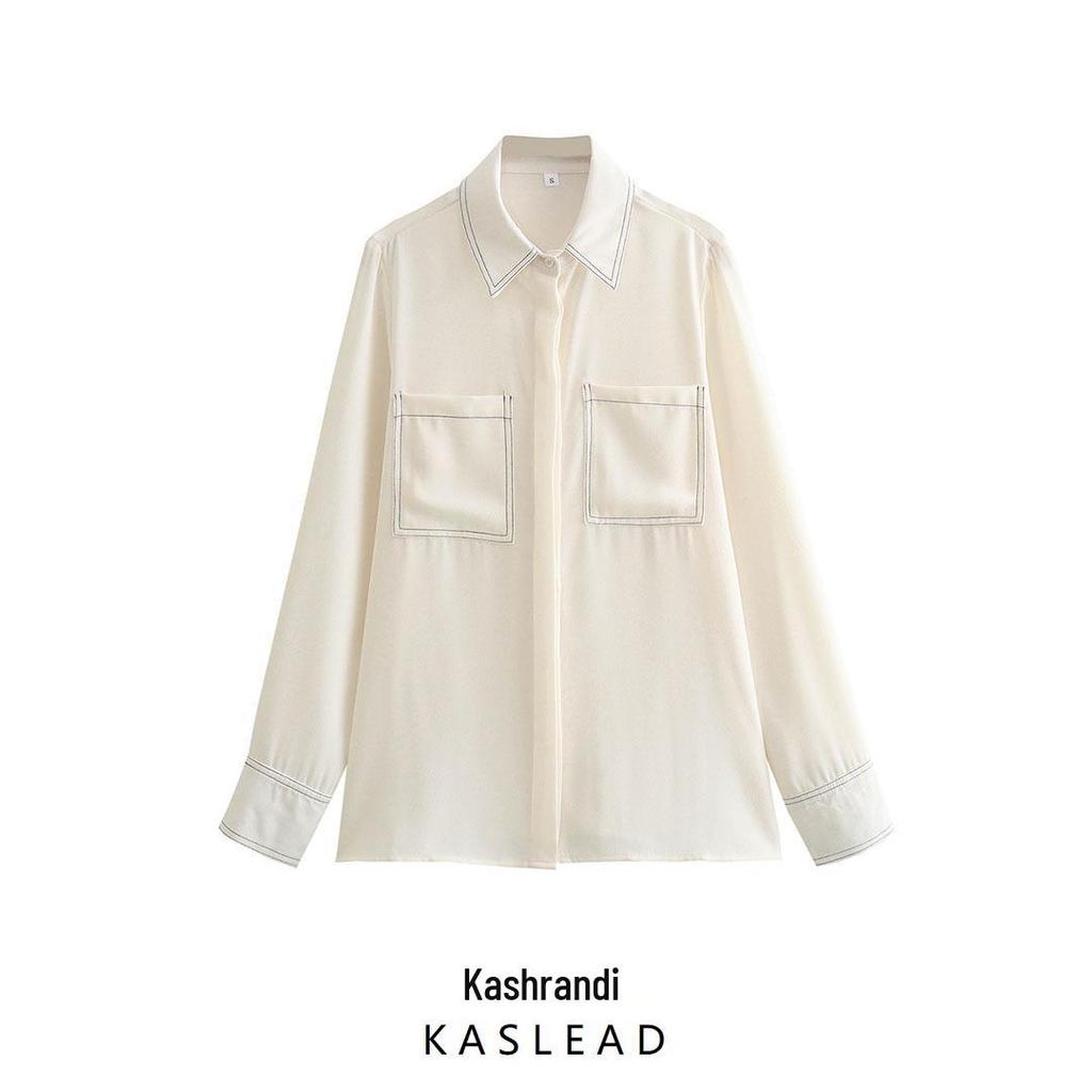 2025 Spring European & American Style Women's Color Block Topstitched Shirt