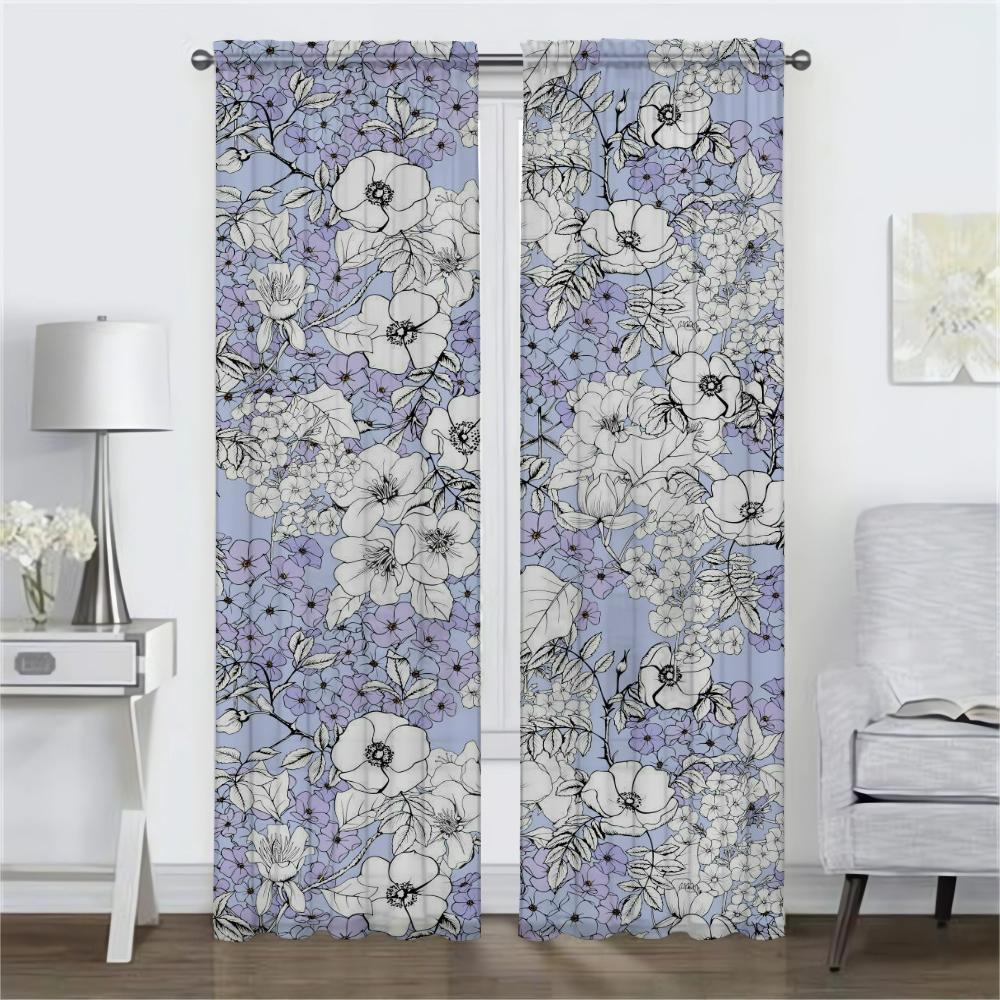 Zasłony kuchenne do salonu Kwiaty Zasłony do wnętrza domu 2 sztuki Rolety Tiul do sypialni Dekoracja na Halloween Przegroda