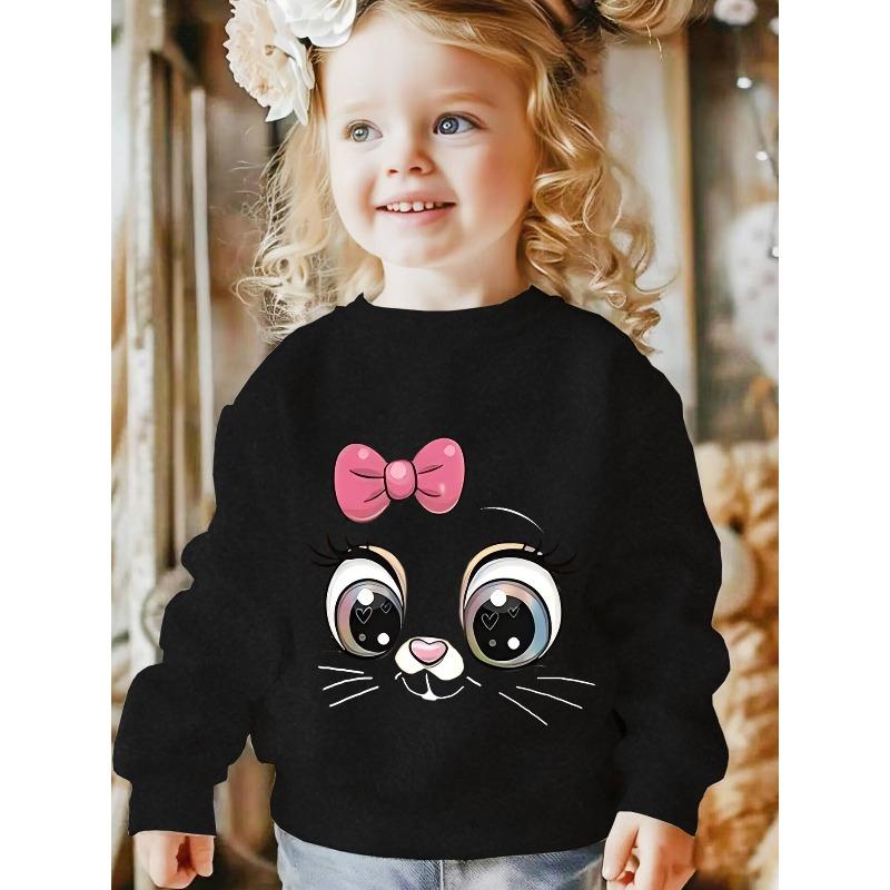 European sizes Kawaii Animal Cat Face Sweatshirt for Kids, Winter, Daily Casual Crew Neck Pullover Without Hood, Holiday Party Birthday Gift