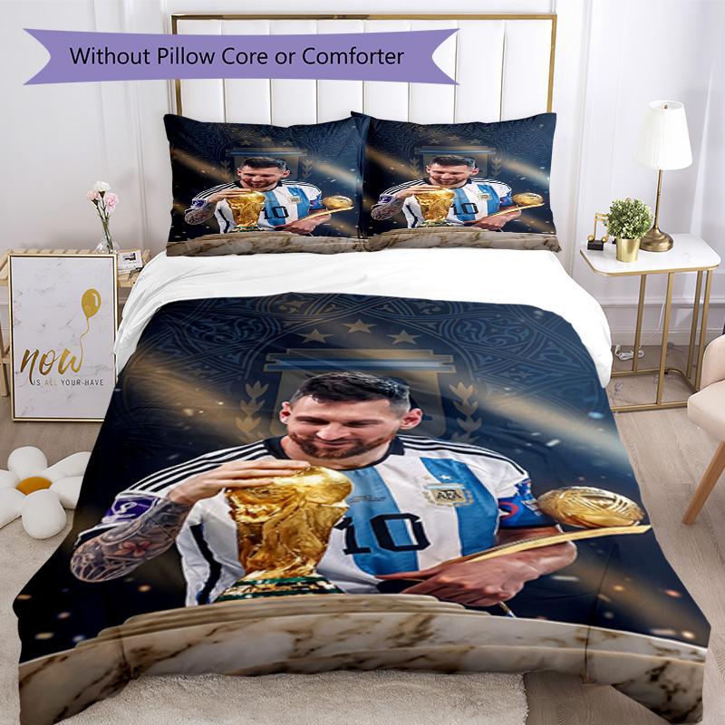 Set Biancheria da Letto Messi Copripiumino Traspirante con Federe Biancheria da Letto Decorativa per Camera da Letto Decorazione Casa Regalo di Compleanno