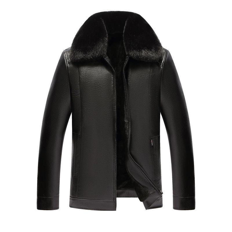 Faux Leather Jackets Men Turn Down Collar Solid Thick Warm Full Sleeve Zipper Coats Autumn Winter Punk Splice Coat Jacket