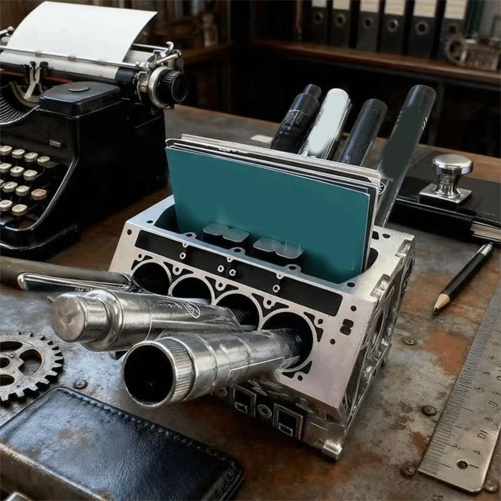Unique Resin Engine Shape Business Card Holder Large Capacity Black Business Card Bracket Decorative Pen Holder Front Desk