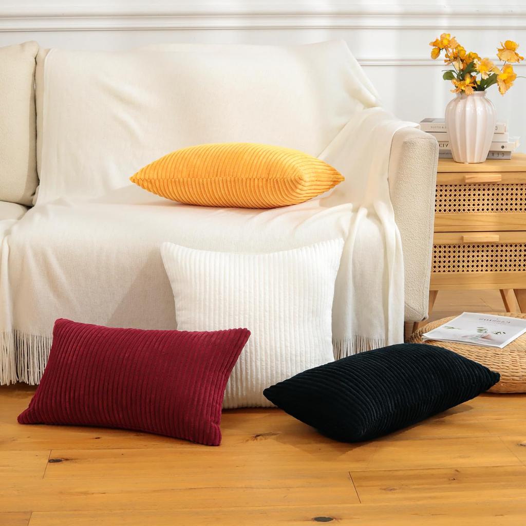 Otostar 45x45cm Nordic Style Corduroy Striped Cushion Set of Stylish and Cute Modern Design with Zipper Sofa Cushion Covers Orange Covers, 2, closure,