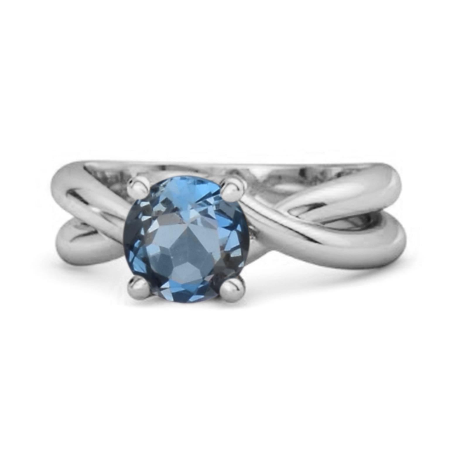 London Blue Topaz Crisscross Band Ring - 925 Sterling Silver 6 белый