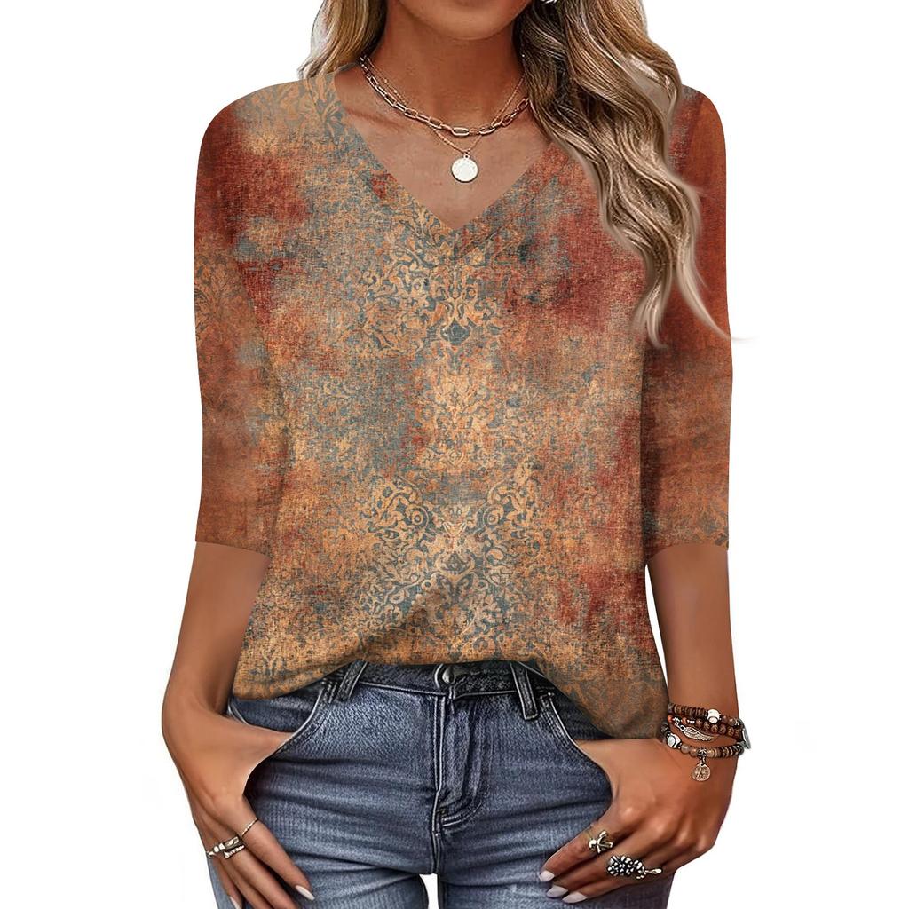 Dámské tričko s potiskem 3/4 rukáv denní víkendová móda základní véčkový výstřih běžný top