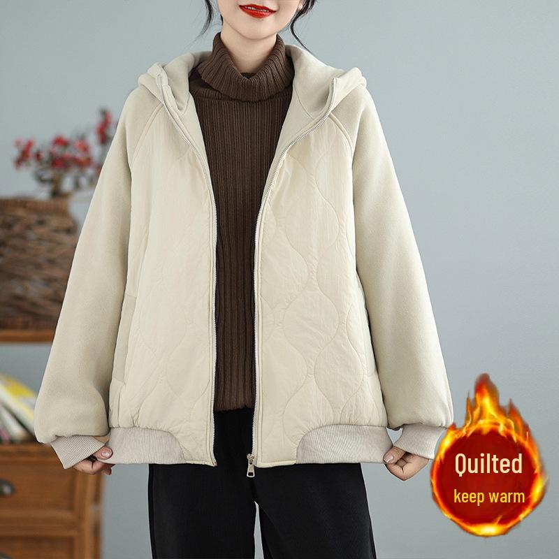 New Autumn/Winter Women's Korean-Style Thickened Hooded Jacket - Simple, Fashionable, and Warm.