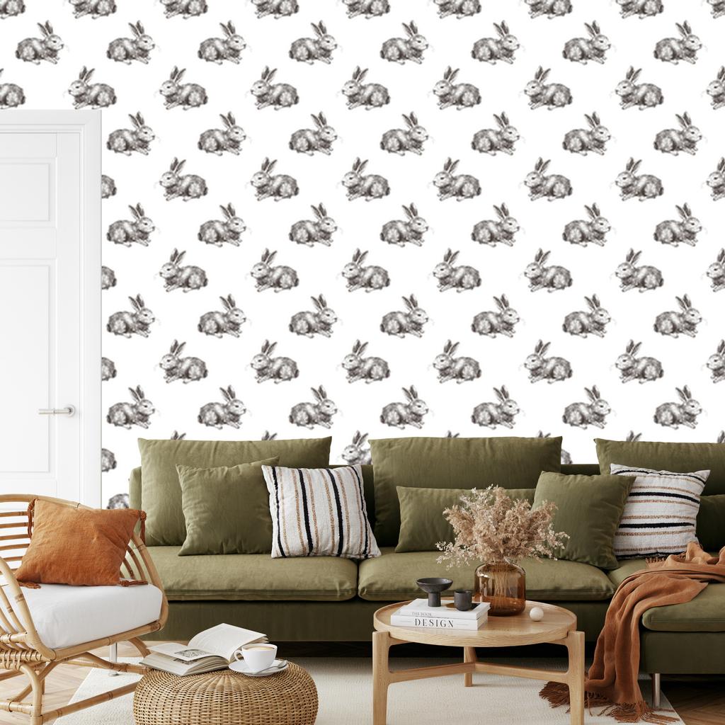 Rabbits Wallpaper In Dark Color for Living Room and Bedroom 50x1000