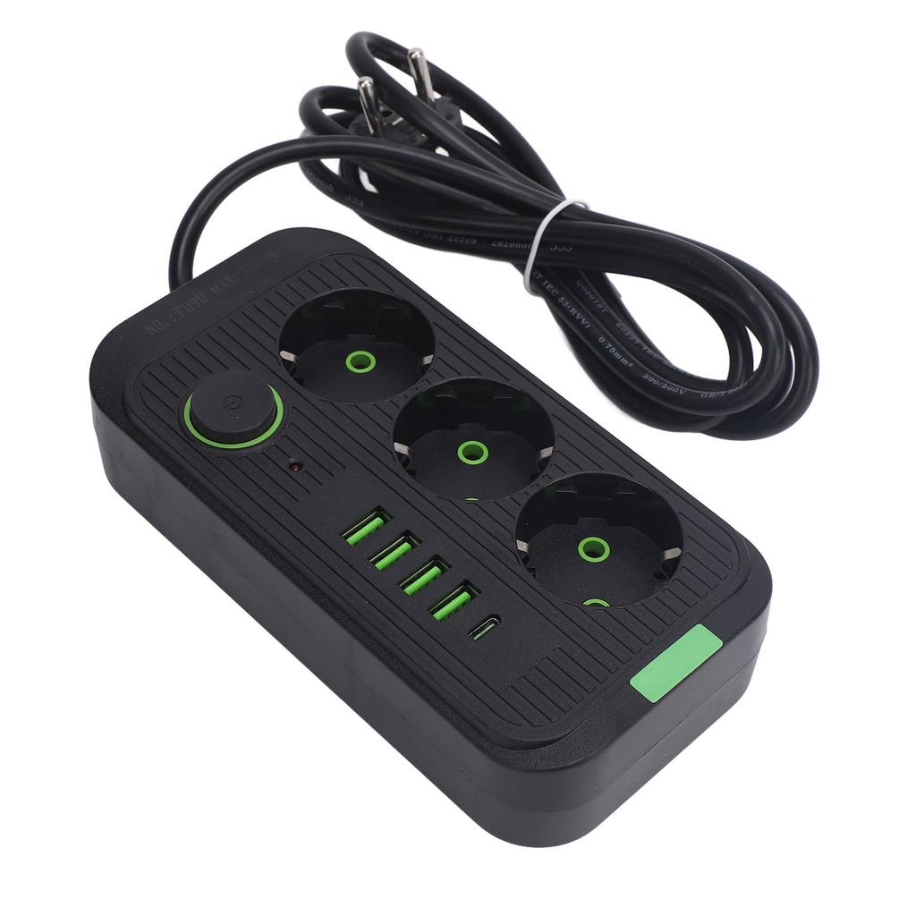 Prelungitor European 3 Prize 4 USB 1 Port Tip C Montabil pe Perete Extensor Priză Electrică cu 2m