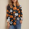 Damen Hemd Bluse Halloween Print Knopf Langarm Lässig Basic Hemdkragen Regulär Top