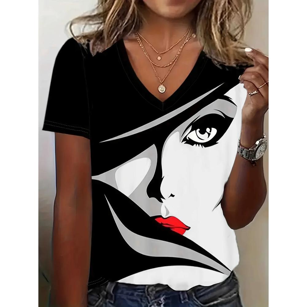 

Summer 2026 Women Elegant V-neck Short Sleeved T-shirt Plus Size Women Sports and Leisure T-shirt Quick Drying and Breathable S