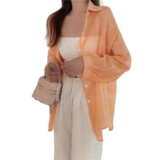 Opalovací krém Outwear Jednobarevné Univerzální Knoflíky Placket Ženy Plážový styl Šifon Top Šátek Dámské oblečení