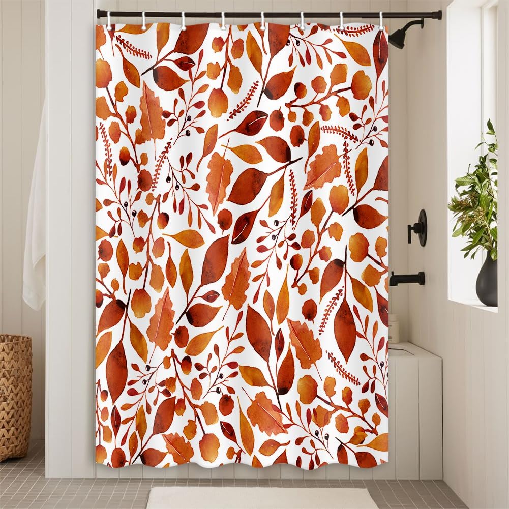 

Осенние шалфейно-желтые шторки для душа, акварельные листья растений с декором для ванной комнаты, водонепроницаемая тканевая шторка для душа с 90x180CM