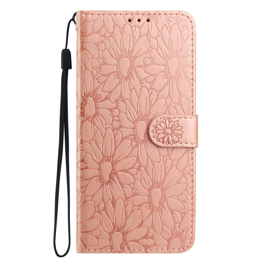 Applicable to iPhone17 leather case Samsung S26 small daisy embossed flip card mobile phone leather case Pixel 10A