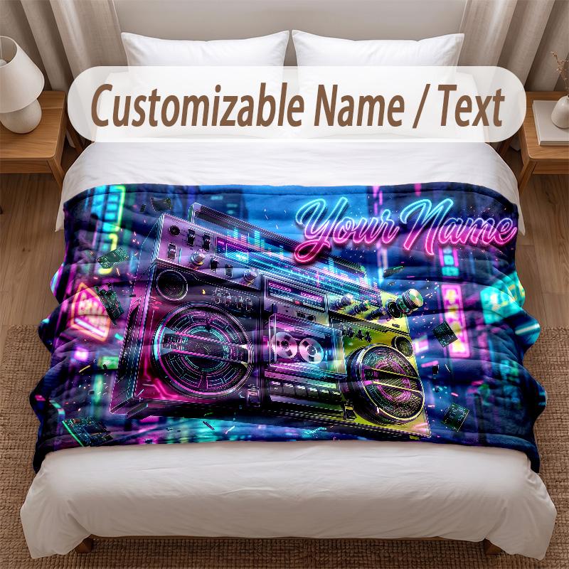 Music DJ Theme Soft Blanket Personalized Custom Name Text Print Warm Blanket Home Sofa Bedroom Decor