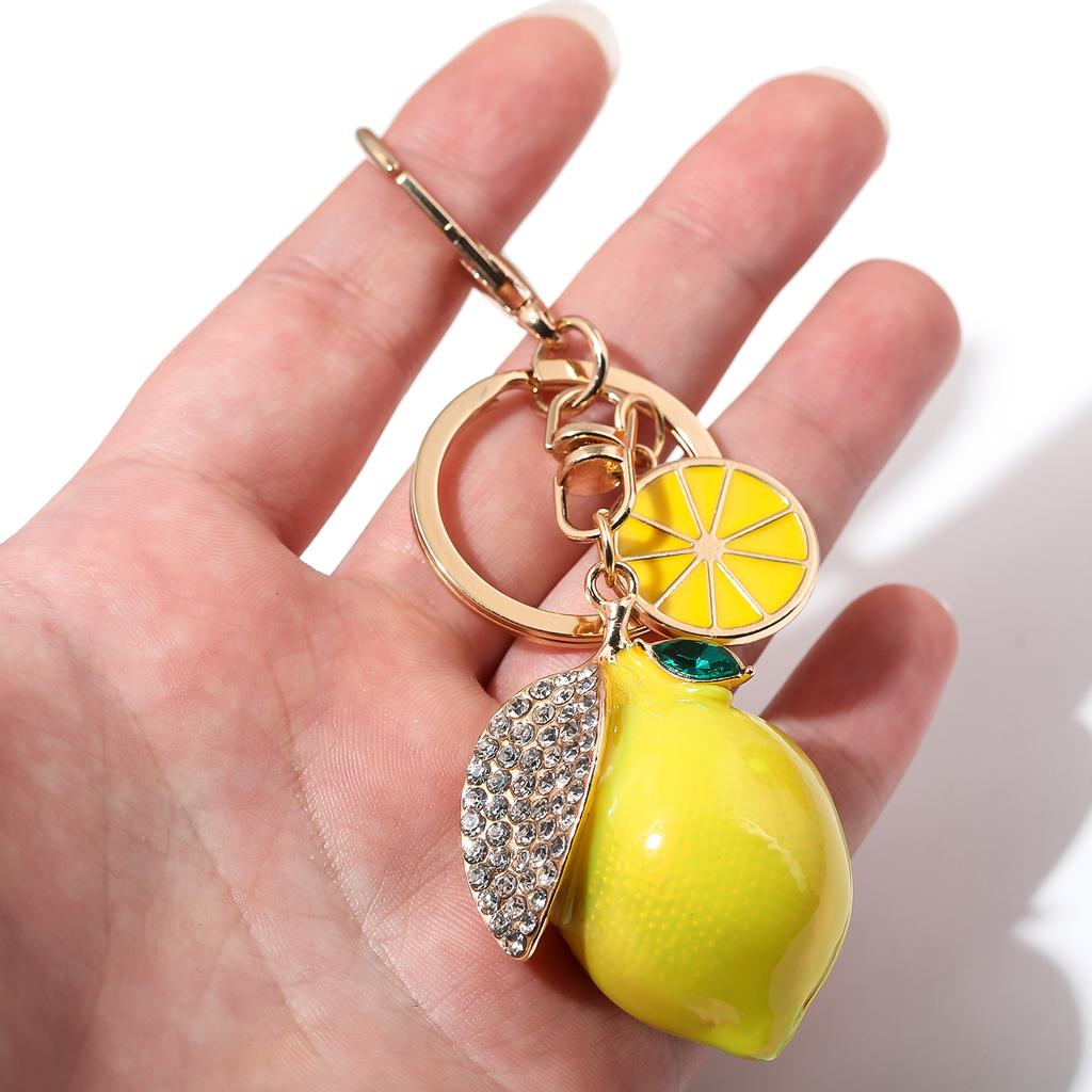 Delicious Fruit Rhinestone Lemon Keychain Ornaments For Men And Women Wallet Bag Party Pendant Jewelry Ldeal Gift For Friends