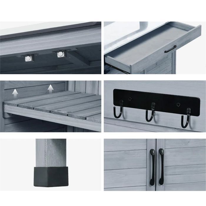 Garden Cabinet with Worktop Divit PG03 Weather-resistant Outdoor Cabinet Grey Wood