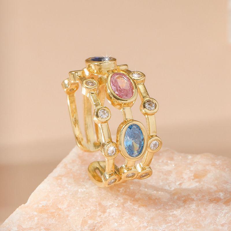 GemChic Women's Ring Exquisite Cool Multi-Layer Colorful Zircon Ring Ladies Opening Adjustable Ring Birthday Christmas Jewelry Gift