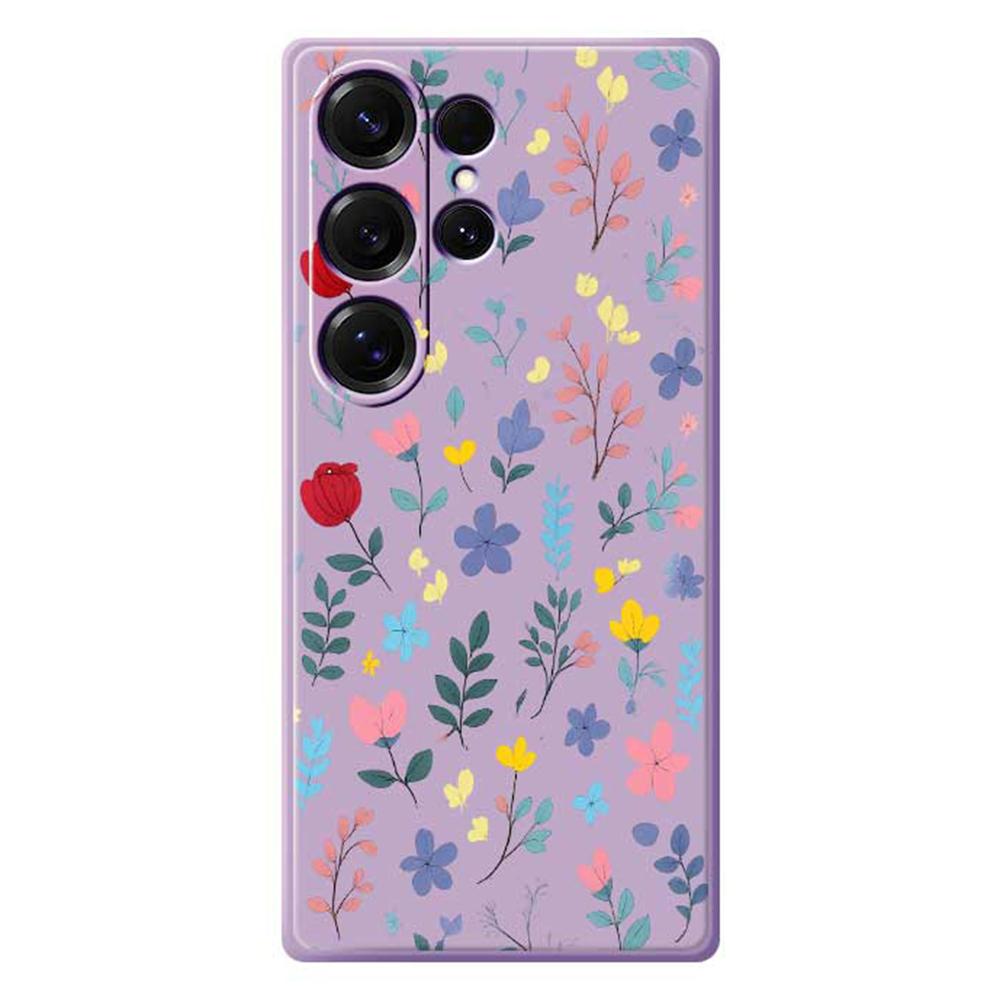 

For Samsung Galaxy S25 Ultra Case Colorful Flower Branches Pattern Printing Straight Edge TPU Phone Back Cover Purple