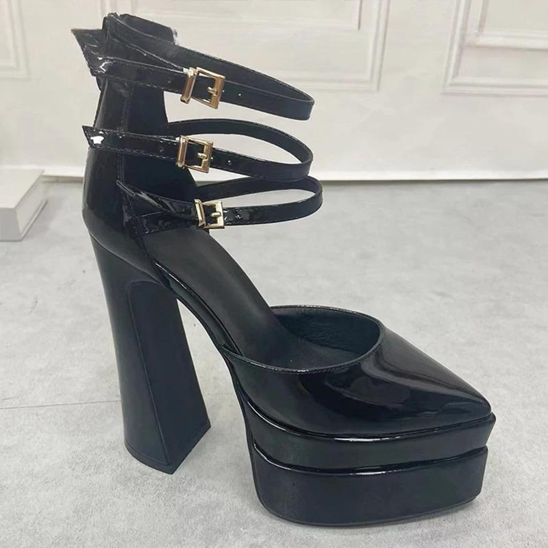 Fashion Women's Shoes 2025 Fashion Point Toe High Heels Straps Sexy Pumps for Women Buckle Casual Mary Jane Female Chunky Shoes Zapatos