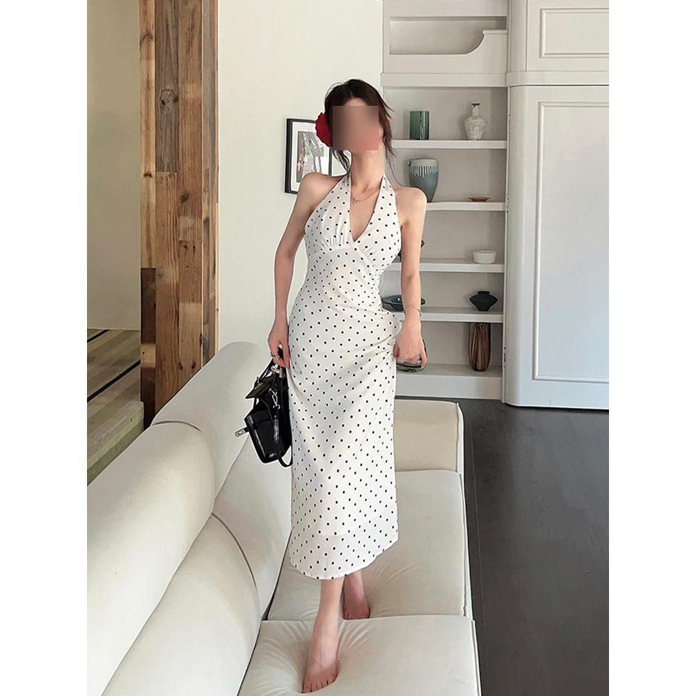 Neck Sling Dress Women's Casual Summer Small Waist a Word Thin Skirt