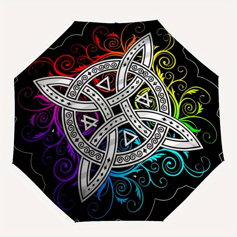 1pc Celtic Mandala Auto Open/close, All-Season Portable Folding Umbrella for Women & Men, Travel, Everyday, Formal Events - Compact Luxury Parasol, Ou